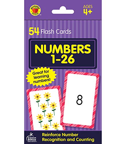 Book Cover Carson Dellosa Numbers 1-26 Flash Cardsâ€”PreK-Grade 1, Math Facts and Counting Practice With Numbers 1-26, Double-Sided Cards, Math Skills for Ages 4+ (54 pc) (Brighter Child Flash Cards)
