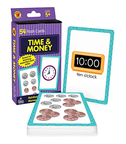 Book Cover Carson Dellosa Time and Money Flash Cards, Double Sided Telling Time Clock Practice and Money Counting Cards, Kindergarten and Up, Time and Money Games for Kids Ages 5+