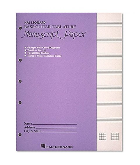 Book Cover Bass Guitar Tablature Manuscript Paper (Purple Cover)