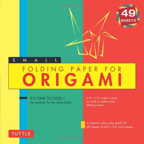 Small Folding Paper for Origami: 6 Colors Includes Gold Foil, 49 Sheets of 6 3/4 x 6 3/4 Inch Paper