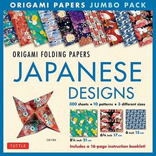 Book Cover Origami Folding Papers Jumbo Pack: Japanese Designs: 300 High-Quality Origami Papers in 3 Sizes (6 inch; 6 3/4 inch and 8 1/4 inch) and a 16-page Instructional Origami Book