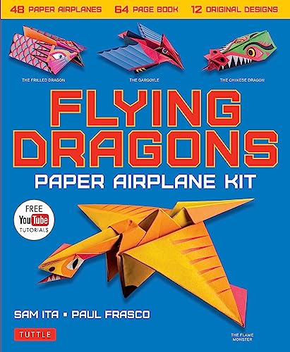 Flying Dragons Paper Airplane Kit: 48 Paper Airplanes, 64 Page Instruction Book, 12 Original Designs, YouTube Video Tutorials