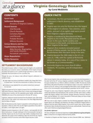 Virginia Genealogy Research (Genealogy at a Glance)