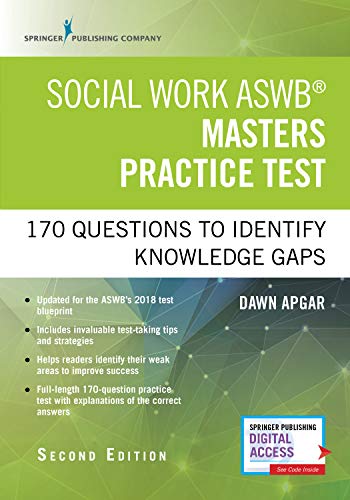 Book Cover Social Work ASWB Masters Practice Test: 170 Questions to Identify Knowledge Gaps (Book + Digital Access)