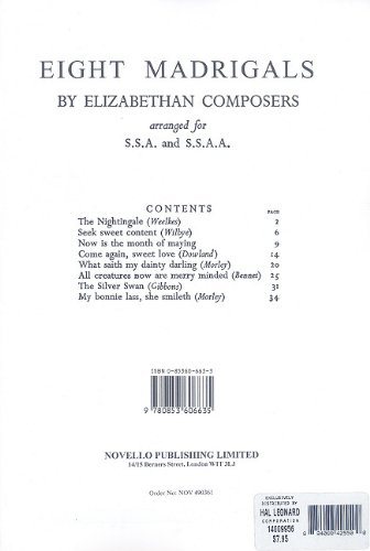 Book Cover 8 Madrigals by Elizabethan Composers