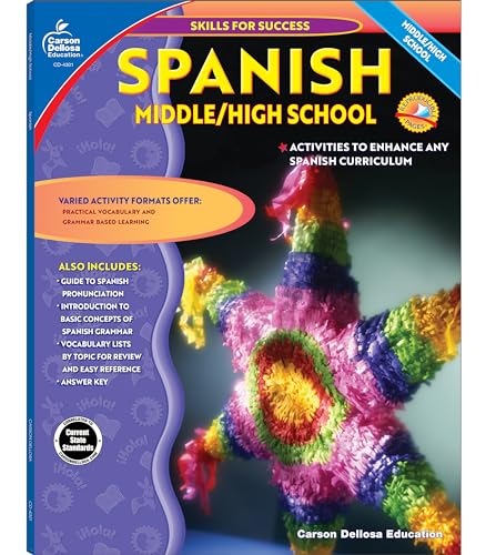 Book Cover Skills for Success Spanish Workbook Grades 6-12 , Middle School and High School Vocabulary Building, Grammar Practice for Homeschool or Classroom (128 pgs)