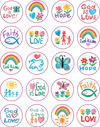 Book Cover Carson Dellosa 5239 Kid-Drawn Christian Faith Shape Stickers, 120 stickers