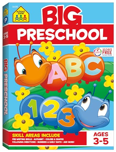 Book Cover School Zone - Big Preschool Workbook - 320 Pages, Ages 3 to 5, Colors, Shapes, Numbers, Early Math, Alphabet, Pre-Writing, Phonics, Following Directions, and More (School Zone Big Workbook Series)