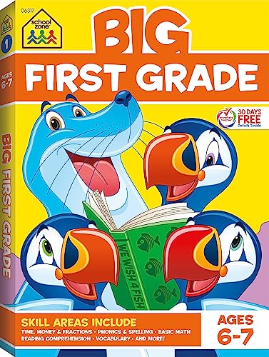 Book Cover School Zone - Big First Grade Workbook - 320 Pages, Ages 6 to 7, 1st Grade, Beginning Reading, Phonics, Spelling, Basic Math, Word Problems, Time, Money, and More (School Zone Big Workbook Series)