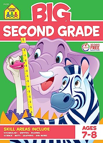 Book Cover School Zone - Big Second Grade Workbook - Ages 7 to 8, 2nd Grade, Word Problems, Reading Comprehension, Phonics, Math, Science, and More (School Zone Big Workbook Series)