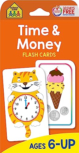 Book Cover School Zone - Time & Money Flash Cards - Ages 6 and Up, 1st Grade, 2nd Grade, Telling Time, Reading Clocks, Counting Coins, Coin Value, Coin Combinations, and More