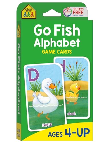 Book Cover School Zone - Go Fish Alphabet Game Cards - Ages 4 and Up, Preschool to First Grade, Uppercase and Lowercase Letters, ABCs, Word-Picture Recognition, Animals, Card Game, Matching, and More