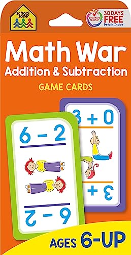 Book Cover School Zone - Math War Addition & Subtraction Game Cards - Ages 6 and Up, Kindergarten, 1st Grade, 2nd Grade, Math Games, Numbers, Addition & Subtraction Facts, Early Math, and More