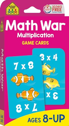 Book Cover School Zone - Math War Multiplication Game Cards - Ages 8+, 3rd Grade, 4th Grade, 5th Grade, Math Games, Beginning Algebra, Multiplication Facts & Tables, and More