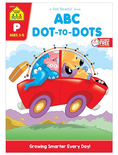 Book Cover School Zone - ABC Dot-to-Dots Workbook - 32 Pages, Ages 3 to 5, Preschool, Kindergarten, Connect the Dots, Alphabet, Letter Puzzles, and More (School Zone Get Ready!â„¢ Activity Book Series)