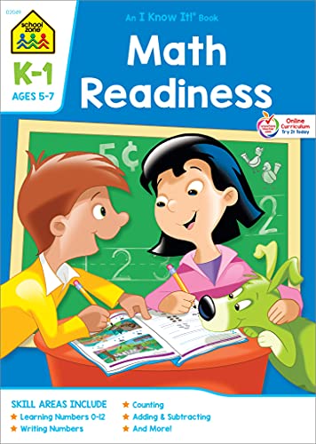 Book Cover School Zone - Math Readiness Workbook - 32 Pages, Ages 4 to 6, Kindergarten, 1st Grade, Numbers 0-12, Counting, Addition, Subtraction, Shapes, and More (School Zone I Know It!Â® Workbook Series)