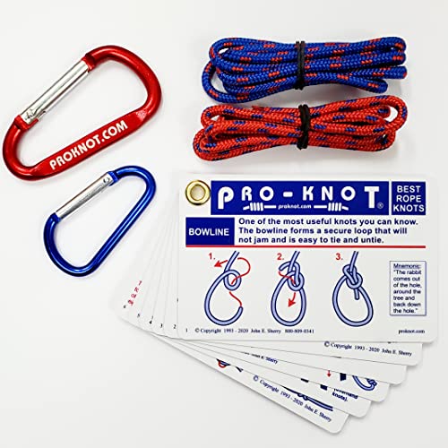Book Cover Knot Tying Kit | Pro-Knot Best Rope Knot Cards, two practice cords and a carabiner