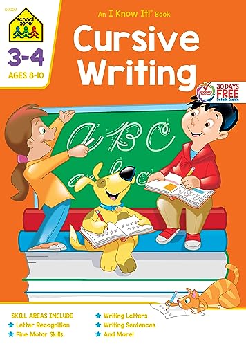 Book Cover School Zone - Cursive Writing Workbook - 32 Pages, Ages 8 to 10, 3rd Grade, 4th Grade, Practice Handwriting, Tracing, Letters, and More (School Zone I Know It!Â® Workbook Series)