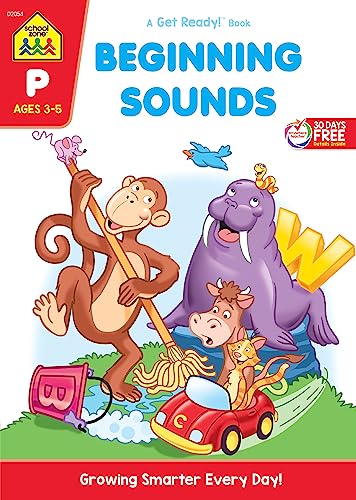 Book Cover School Zone - Beginning Sounds Workbook - 32 Pages, Ages 3 to 5, Preschool to Kindergarten, Letter-Object & Letter-Sound Association, Alphabet, and More (School Zone Get Ready!™ Book Series)