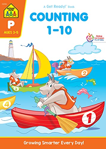 Book Cover School Zone - Counting 1-10 Workbook - 32 Pages, Ages 3 to 5, Preschool to Kindergarten, Tracing, Identifying Numbers, Writing Numbers, Numerical Order, and More (School Zone Get Ready!â„¢ Book Series)