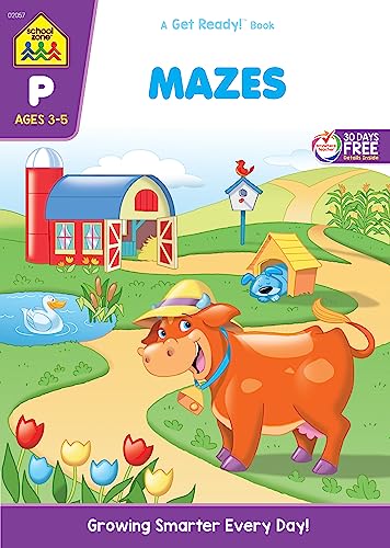 Book Cover School Zone - Mazes Workbook - 32 Pages, Ages 3 to 5, Preschool, Kindergarten, Maze Puzzles, Wide Paths, Colorful Pictures, Problem-Solving, and More (School Zone Get Ready!â„¢ Book Series)