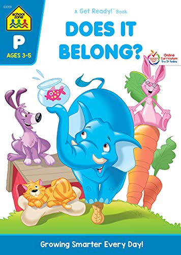 Book Cover School Zone - Does It Belong? Workbook - 32 Pages, Ages 3 to 5, Preschool to Kindergarten, Picture Puzzles, Grouping, Comparing & Contrasting, and More (School Zone Get Ready!™ Book Series)