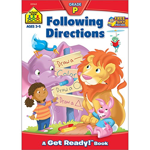 Book Cover School Zone - Following Directions Workbook - 32 Pages, Ages 3 to 5, Preschool, Kindergarten, Shapes, Colors, Numbers, Positional Words, Problem-Solving, and More (School Zone Get Ready!â„¢ Book Series)