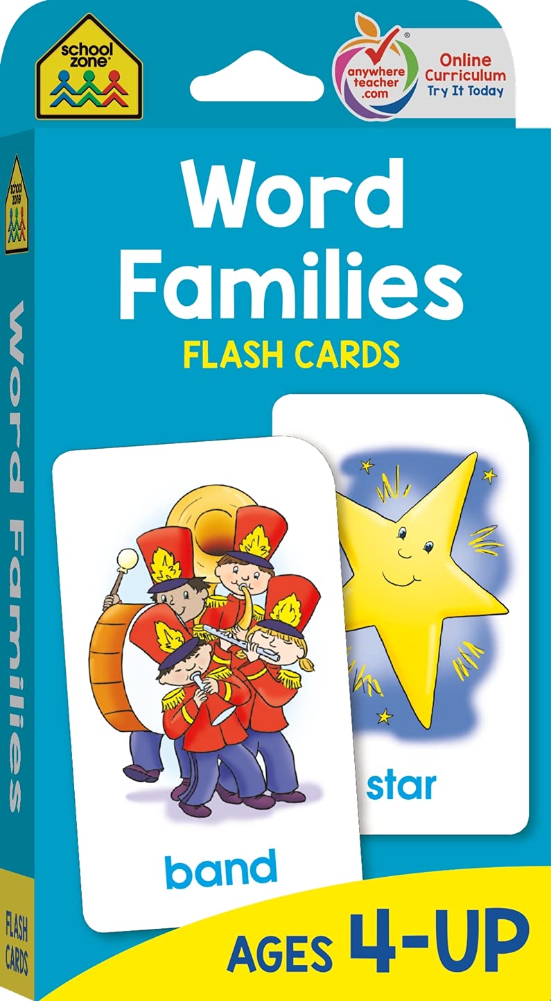 Book Cover School Zone - Word Families Flash Cards - Ages 4 and Up, Preschool, Kindergarten, Beginning and Ending Sounds, Rhymes, Spelling, Early Reading, and More