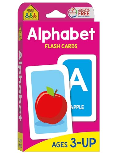 Book Cover School Zone - Alphabet Flash Cards - Ages 3 and Up, Preschool, Letter-Picture Recognition, Word-Picture Recognition, Alphabet, and More
