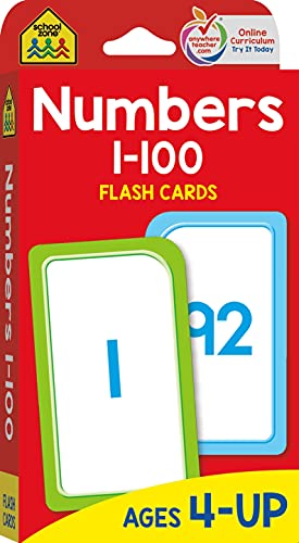 Book Cover School Zone - Numbers 1-100 Flash Cards - Ages 4 and Up, Numbers 1-100, Numberical Order, Addition & Subtraction, Counting, Skip Counting, Grouping, and More