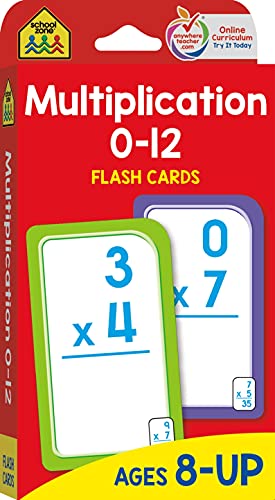 Book Cover School Zone - Multiplication 0-12 Flash Cards - Ages 8+, 3rd Grade, 4th Grade, Elementary Math, Multiplication Facts, Common Core, and More