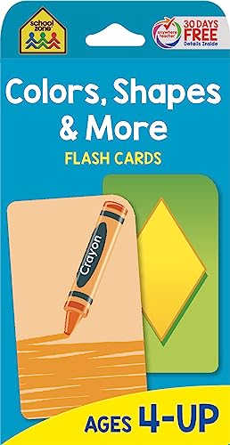 Book Cover School Zone - Colors, Shapes & More Flash Cards - Ages 4 and Up, Preschool to Kindergarten, Pictures, Numbers, Rhyming Words, Directional Words, Shape Recognition, and More
