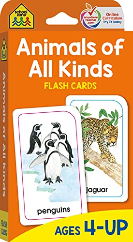 Book Cover School Zone - Animals of All Kinds Flash Cards - Ages 4 and Up, Preschool, Kindergarten, Animal Names & Classes, Animal Facts and Information, Word-Picture Recognition, and More