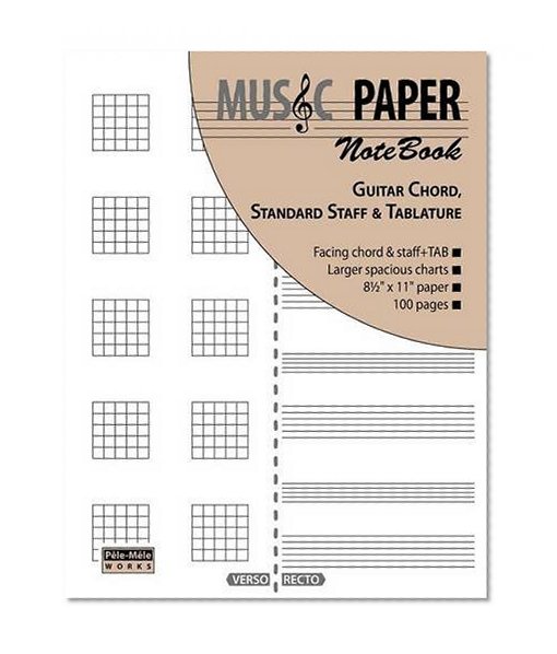 Book Cover MUSIC PAPER NoteBook - Guitar Chord, Standard Staff & Tablature