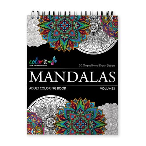 Book Cover Mandala Coloring Book For Adults With Thick Artist Quality Paper, Hardback Covers, and Spiral Binding by ColorIt