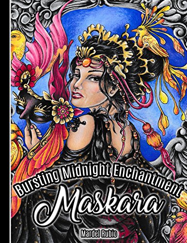 Book Cover Maskara : Bursting Midnight Enchantment - Artist Edition Adult Coloring Book + 1 mini poster, spiral bound, single sided, perforated pages, toothy paper