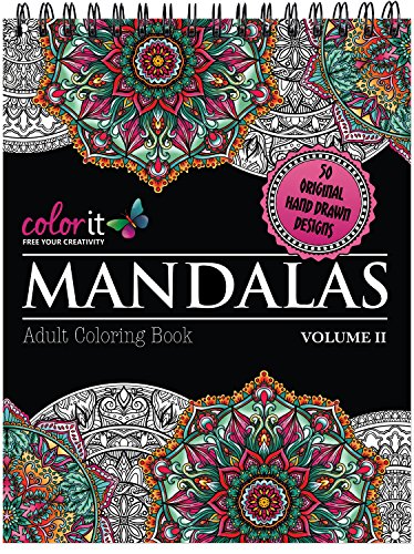 Book Cover Mandalas II Adult Coloring Book - Features 50 Original Hand Drawn Designs Printed on Artist Quality Paper, Hardback Covers, Spiral Binding, Perforated Pages, Bonus Blotter