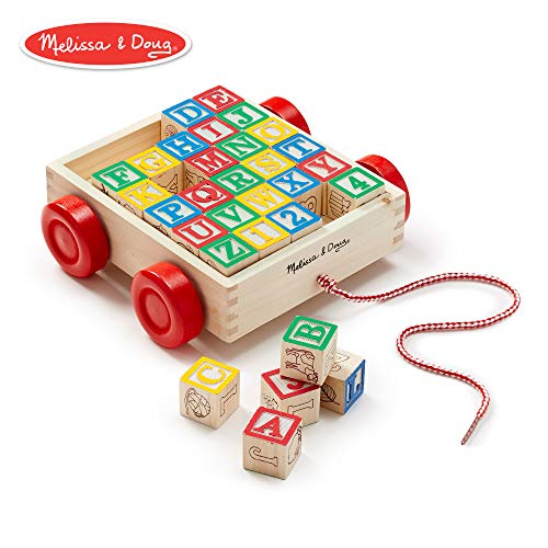 Book Cover Melissa & Doug Classic ABC Wooden Block Cart (Educational Toy With 30 Solid Wood Blocks)