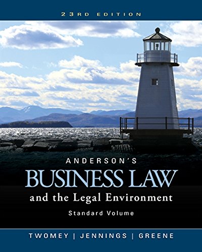 Book Cover Anderson's Business Law and the Legal Environment, Standard Volume