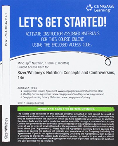 Book Cover MindTap Nutrition, 1 term (6 months) Printed Access Card for Sizer/Whitney's Nutrition: Concepts and Controversies, 14th