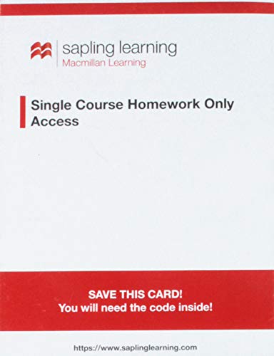 Book Cover Sapling Learning Single-course Homework-only for Physics, Algebra-based Access Card