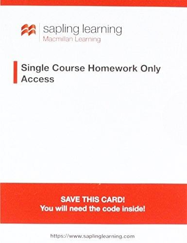 Book Cover Sapling Single-course General, Organic, and Biochemistry Homework Access Card