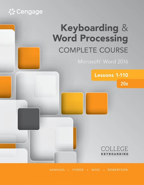 Book Cover Keyboarding and Word Processing Complete Course Lessons 1-110: Microsoft Word 2016