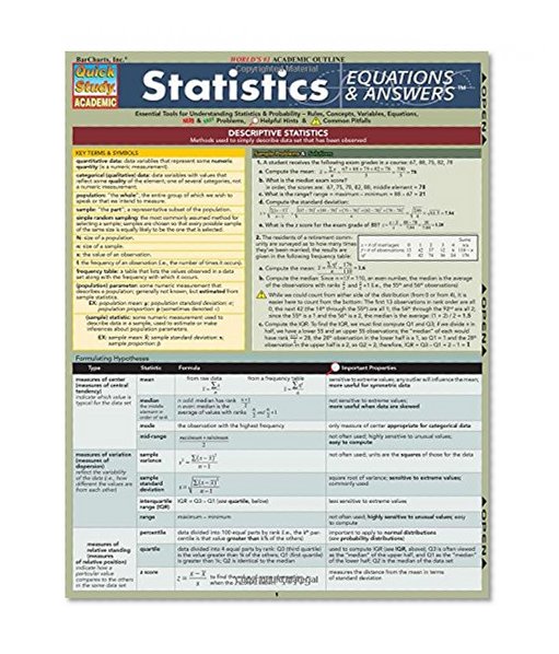 Book Cover Statistics Equations & Answers (Quickstudy: Academic)