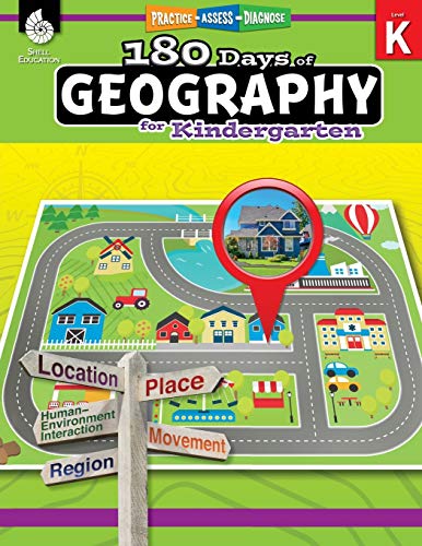 Book Cover 180 Days of Geography for Kindergarten: Practice, Assess, Diagnose (180 Days of Practice)