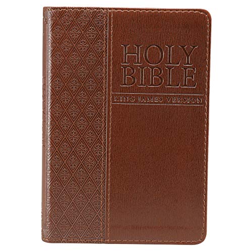 Book Cover KJV Holy Bible, Compact Brown Faux Leather w/Ribbon Marker, Red Letter, King James Version