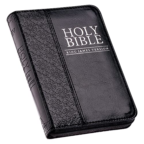 Book Cover KJV Holy Bible, Mini Pocket Bible â€“ Zippered Black Faux Leather Bible w/Ribbon Marker, King James Version