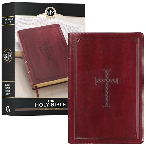 Book Cover KJV Holy Bible, Super Giant Print Faux Leather Red Letter Edition - Thumb Index & Ribbon Marker, King James Version, Burgundy
