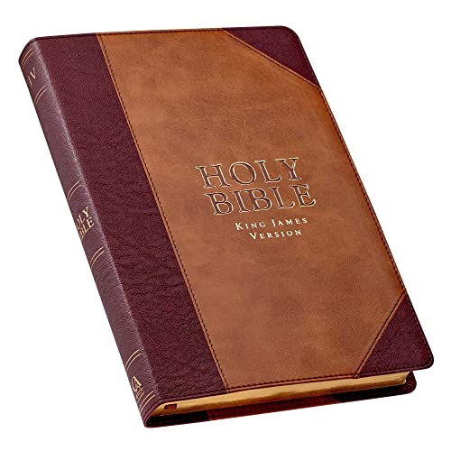 Book Cover KJV Holy Bible, Thinline Large Print, Two-tone Brown Faux Leather w/Ribbon Marker, Red Letter, King James Version