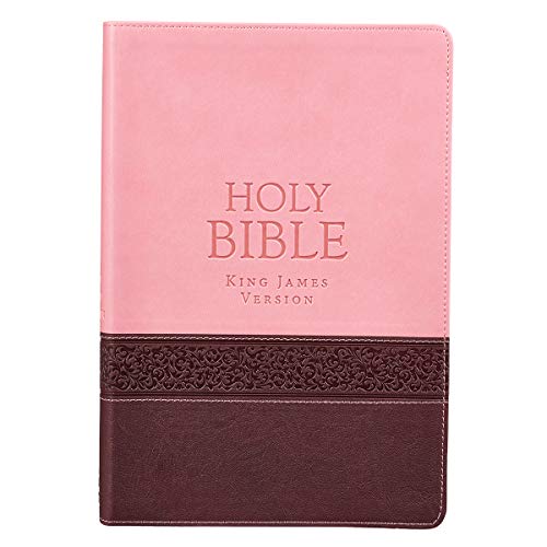 Book Cover KJV Holy Bible, Thinline Large Print Bible, Pink and Brown Faux Leather Bible w/Ribbon Marker, Red Letter Edition, King James Version